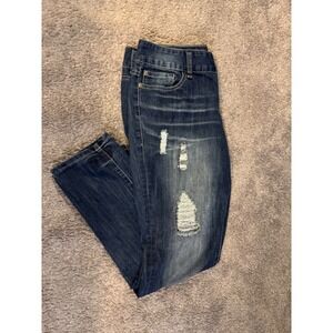 Maurices Edgy GIingham Distressed Jeans Dark Wash Denim Sz 9/10 Regular Stretch